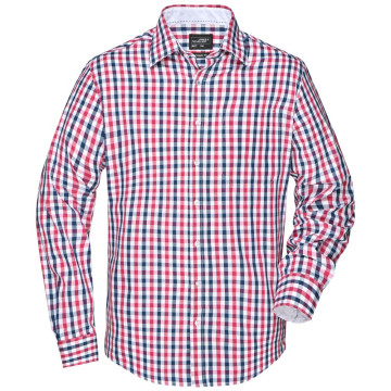 James & Nicholson Pánska kockovaná košeľa JN617  Tmavomodrá / červenotmavomodrobiela