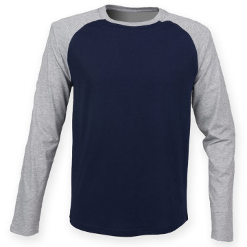 SF (Skinnifit) Pánske dvojfarebné tričko s dlhým rukávom - Šedý melír / kráľovská modrá | XXL