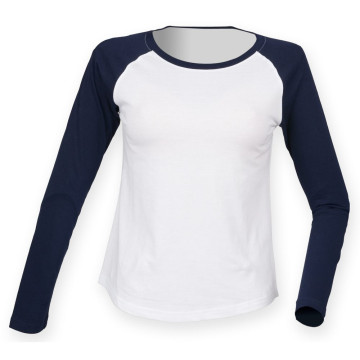 SF (Skinnifit) Dámske dvojfarebné tričko s dlhým rukávom - Biela / červená | M