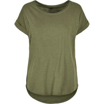 Build Your Brand Dámske tričko s predĺženým zadným dielom - Fľaškovo zelená | XL