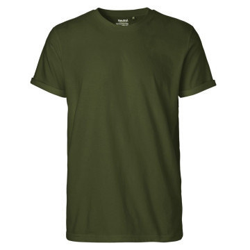 Neutral Pánske tričko s ohrnutými rukávmi z organickej Fairtrade bavlny - Fľaškovo zelená | S