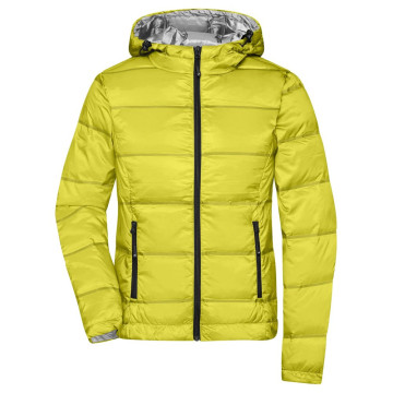James & Nicholson Ľahká dámska páperová bunda s kapucňou JN1151 - Žltá / strieborná | XL