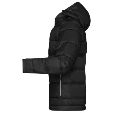 James & Nicholson Ľahká pánska páperová bunda s kapucňou JN1152 - Čierna / strieborná | XL
